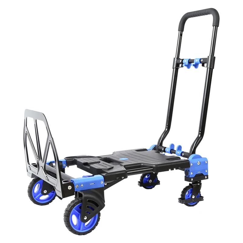 Dual-Purpose Household Trolley, Folding Portable Four-Wheel Flatbed Truck For Home, Auto, Office, Logistics Warehousing