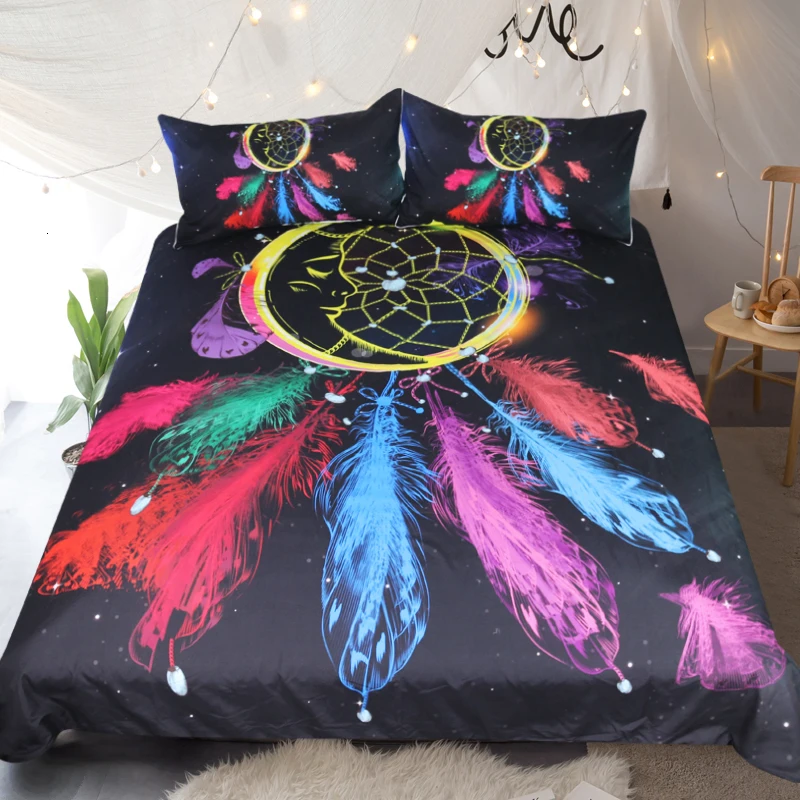 Постельное белье Outlet Moon Dreamcatcher, комплект постельного белья, Королевский размер, перья, пододеяльник, белый комплект постельного белья, красивое постельное белье, 3 шт