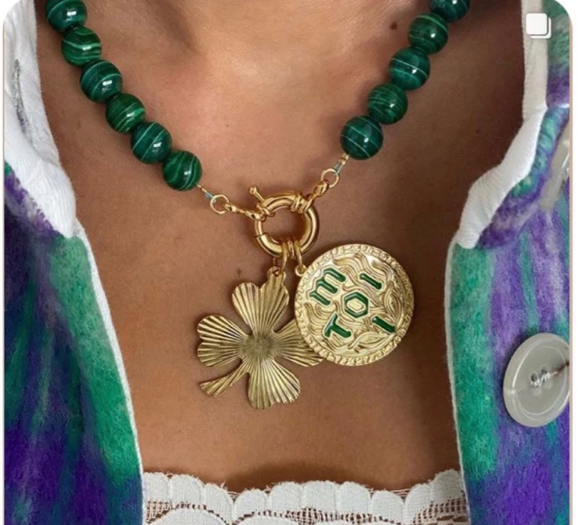 

2020 handmade natural stone beaded choker fashion bohemian necklace green malachite beads pendant jewelry gifts women wholesale