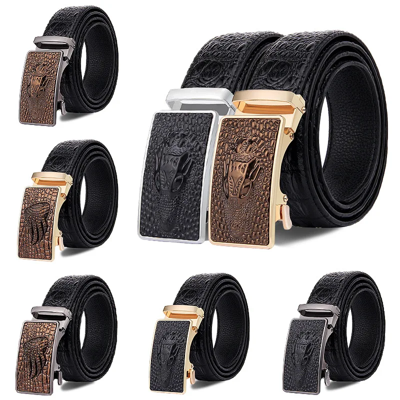 

Men's Automatic buckle Belt brand fashion Crocodile pattern cowhide belt superior quality Alloy buckle genuine leather belt