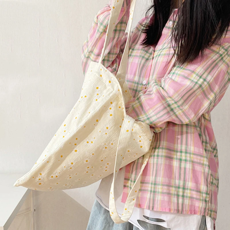 2020 Women Large Capacity Canvas Bags Eco Reusable Shopping Little Daisies Shoulder Girls Students Casual Handbag Tote | Багаж и сумки