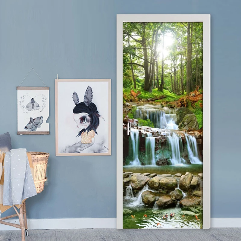 Лесной поток водопад пейзаж наклейки на дверь 3D обои для гостиной Декор двери