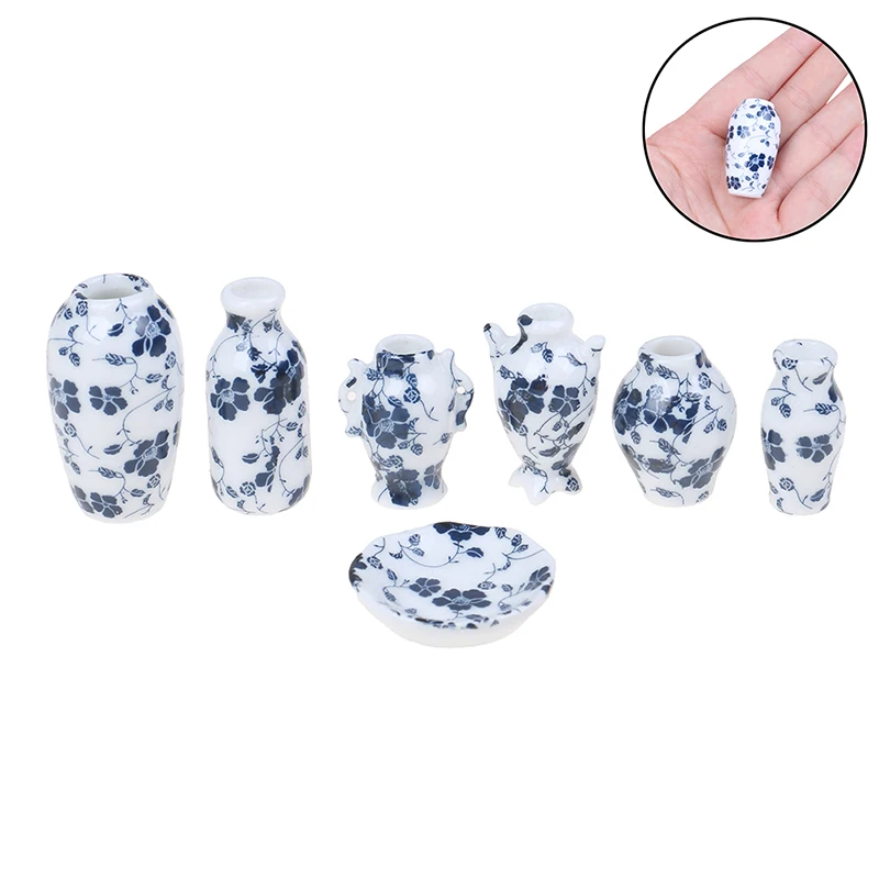 

7 pieces / Set Mini Doll House Mini Ceramic Vase accessories Mini Doll House 1:12 decorative accessories Mini porcelain
