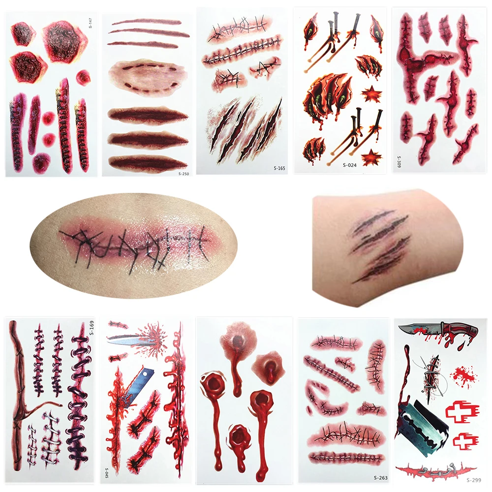 Временная татуировка стикер водонепроницаемый мгновенный прошитый раненный