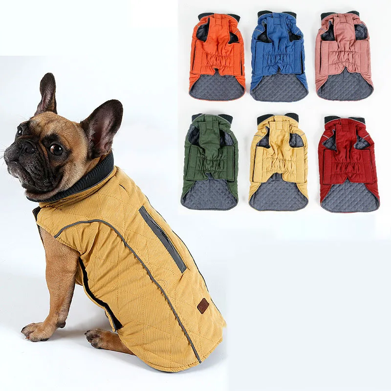 

Dog Vest Jacket With Reflecting Brim Waterproof Warm Winte Pet Clothes Fur Collar Pet Dogs Coat For French Bulldog Clothing