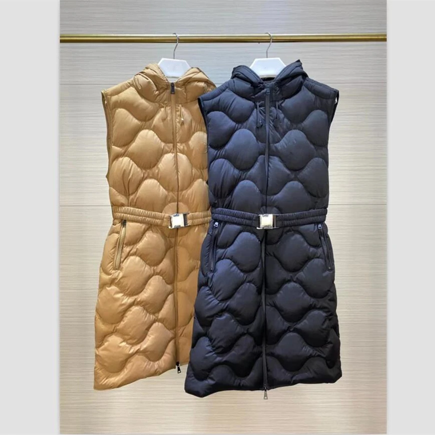 

2022 winter woman long vest leisure warmth 95% white duck down hooded skirt waistcoat Belt included