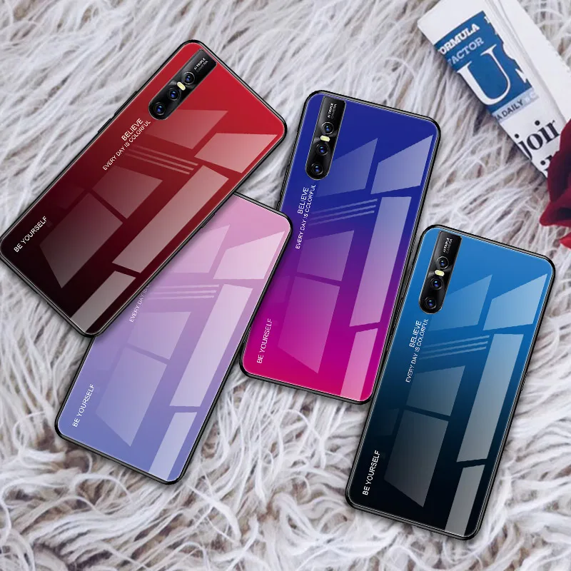 Fashion Crystal Gradient Tempered Glass Case for VIVO V15 Pro V11 V9 V7 Plux V5 Youth Anti-Scratch Shockproof Cover Customized | Мобильные