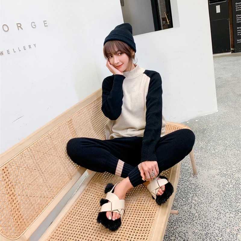 Женский кашемировый свитер теплый вязаный пуловер с длинным рукавом и высоким