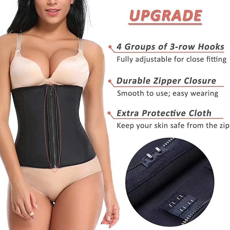 Женский латексный корсет для талии спортивный с застежкой молнией и крючком