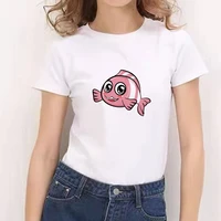 fish printed t shirt femaleaesthetic white t shirt 90s cute art tee hipster kawaii cartoon graphic tshirts girls tops tees