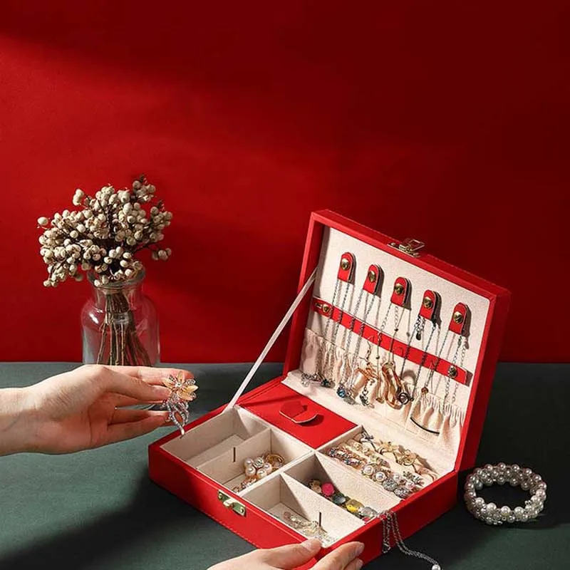 New High Capacity Leather Jewelry Box Large Space  Stud Earrings Ornament Storage Box Travel Jewelry  Multifunction Women Gifts