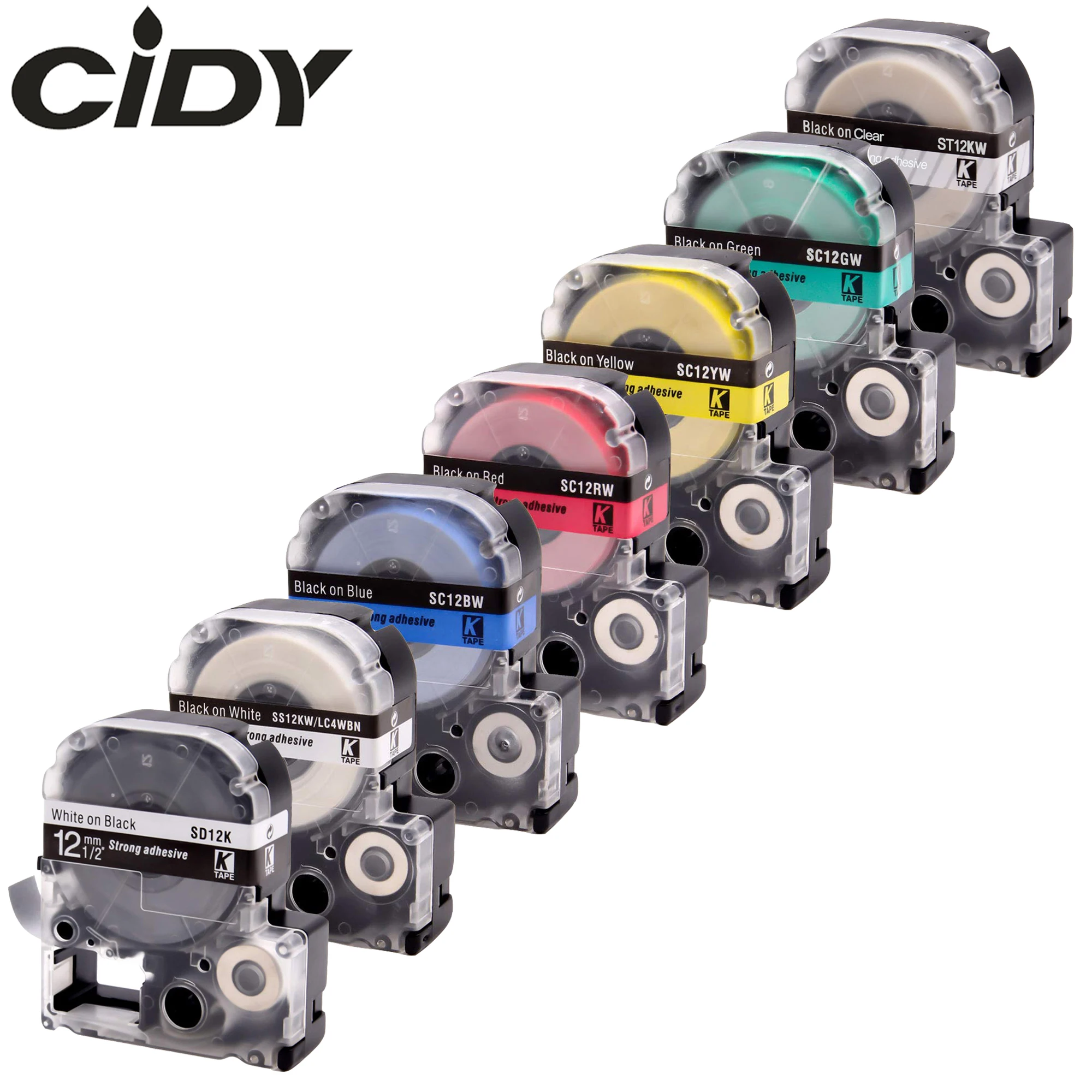 Этикетка CIDY многоцветный 12 мм ST12KW SS12KW SD12KW SC12GW SC12YW SC12BW SC12RW запечатанных лент для kingjim/epson этикетировщик LW300 SR150 lw400