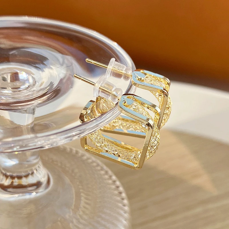 

2021 New Arrive Popular Design 14K Real Gold Mesh Earrings for Women Charm Zirconia Stud S925 Silver Needle Party INS Hot Gift