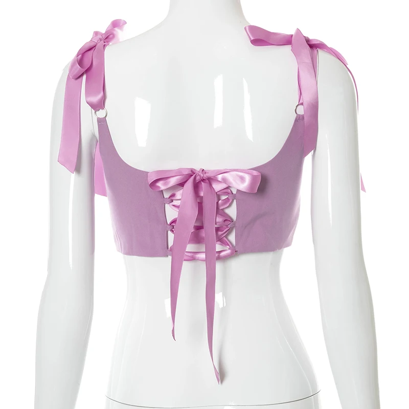 

Bomblook Sweet Casual Women's Solid Y2K Crop Tops Summer 2021 Backless Lace Up Irregularity Female All-matc Tops Streetwears