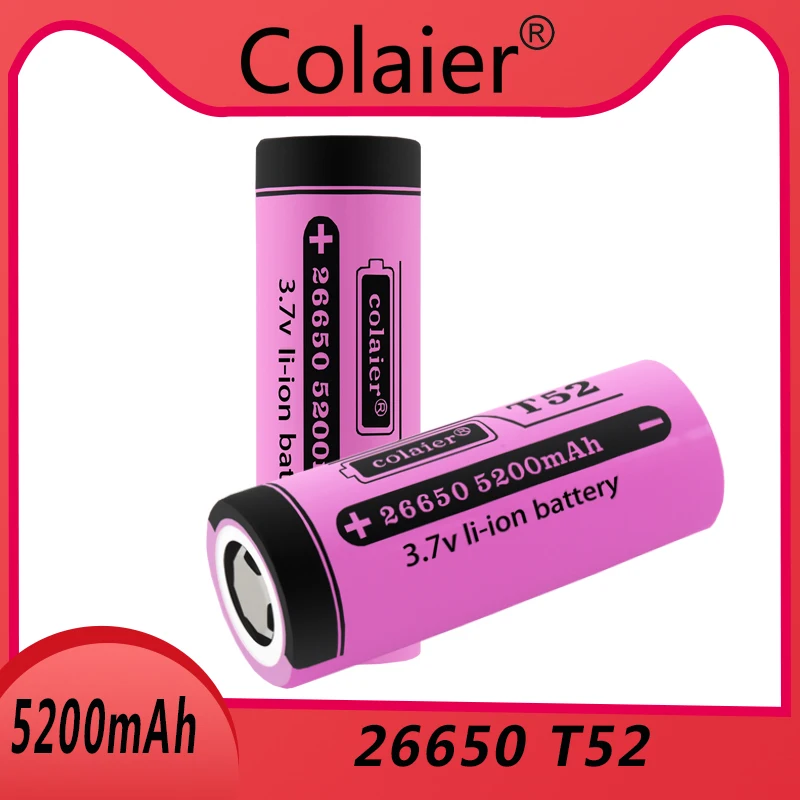 Colaier-Descargador de baterías recargables, 3,7 V, 26650, 5200mA, T52, 26650, 20A, para herramientas eléctricas de linterna