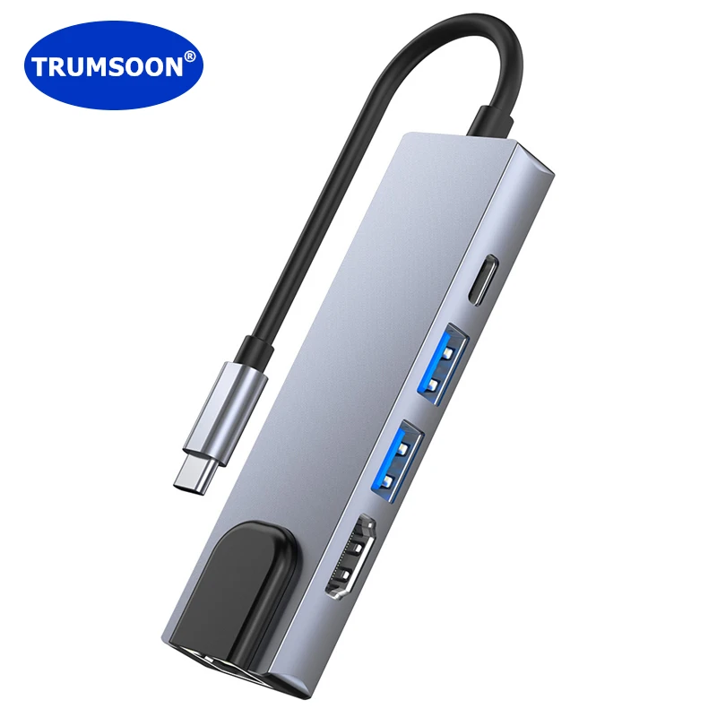 Плата-концентратор TRUMSOON Type-c к RJ45 Ethernet 4K HDMI USB C 3 0 SD TF док-станция для MacBook Samsung Dex Dell