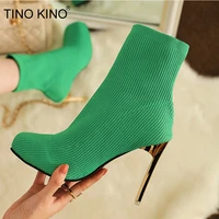 sock shoes women stretch knitting ankle boots autumn winter 2022 new solid high heels sexy party shoe ladies pumps mid calf boot