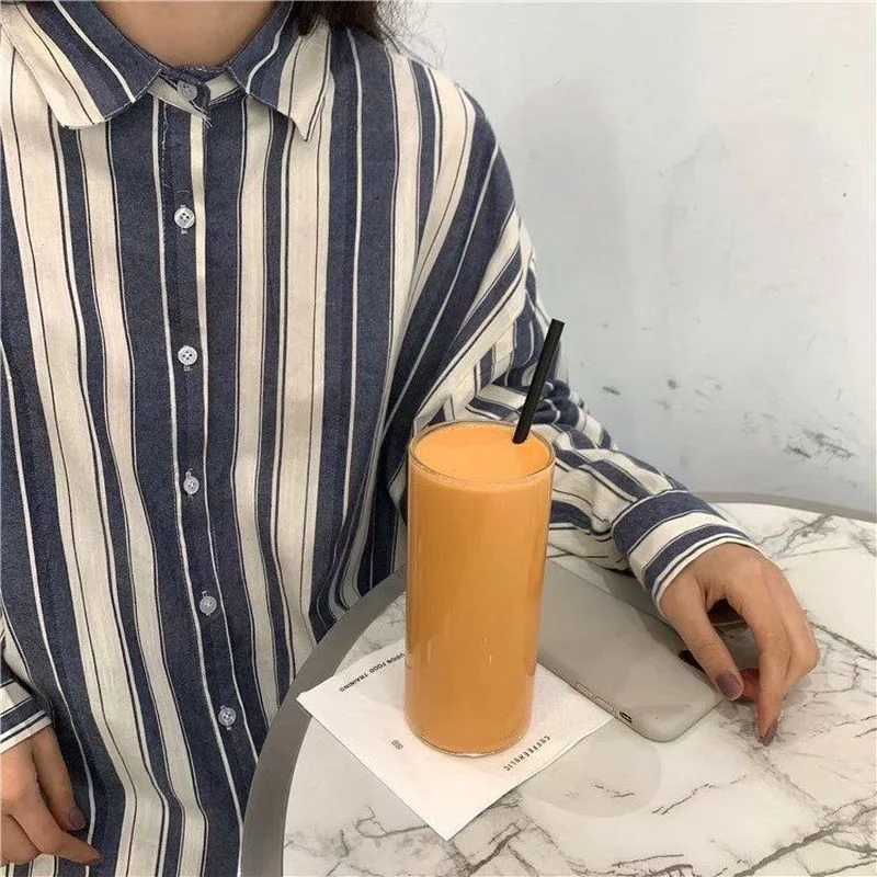 

Women Shirts Striped Vintage Oversize BF Panelled Unisex Simple Shirt Female Loose Ulzzang Korean Style Leisure Students Trendy