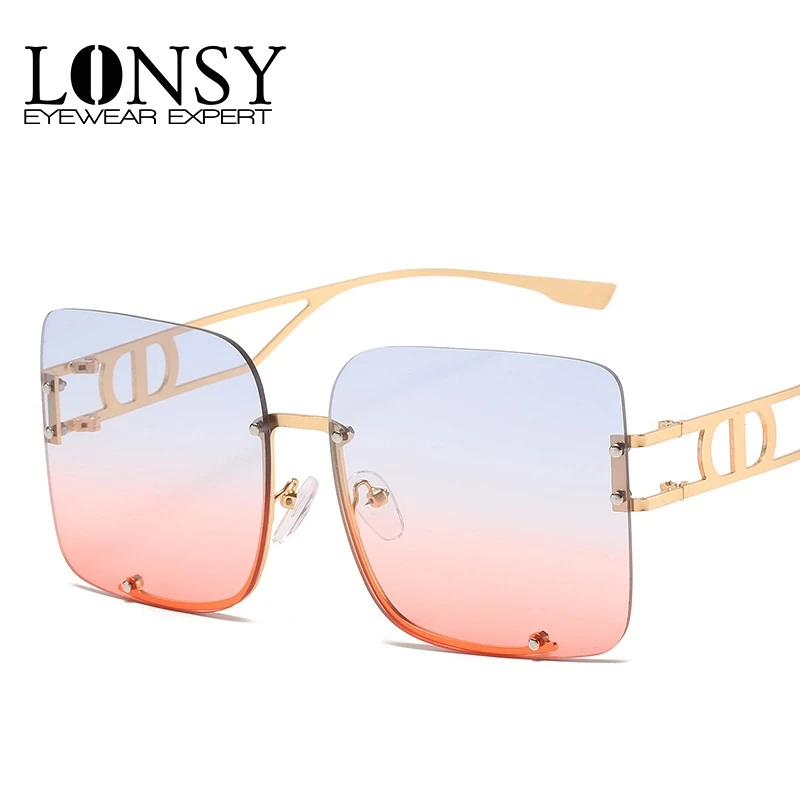 

Женские солнцезащитные очки LONSY, квадратные очки без оправы, с металлическим градиентом