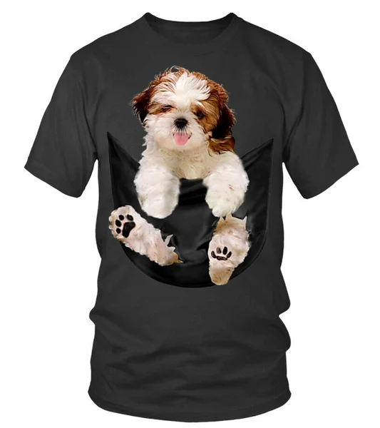 

Shih tzu Puppy in Pocket T-Shirt Vintage Gift For Men Women Funny Tee