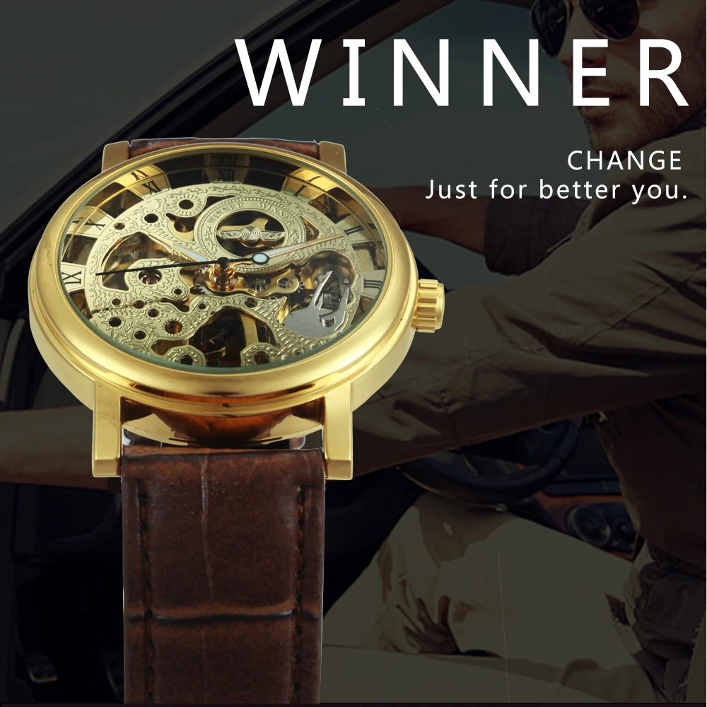 Победитель золотые часы для мужчин Модные Скелет мужские 2020 лучший бренд класса