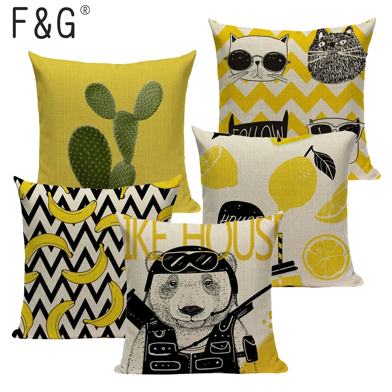 Наволочка для подушки банан кактус кот и абстрактное искусство цветопередача