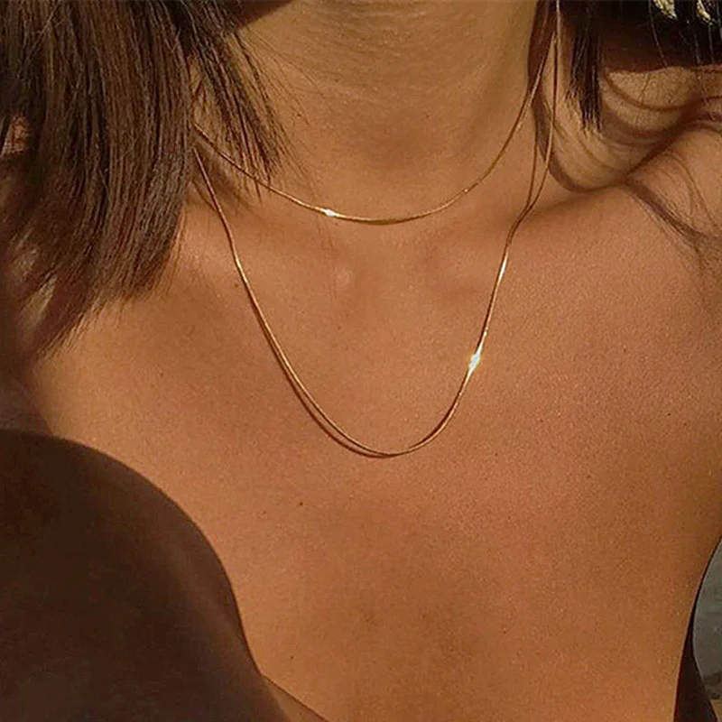 

Women Neck Chain Gold Color Choker Necklaces Thin Chain On The Neck Minimalist Pendant Jewelry 2021 For Girl