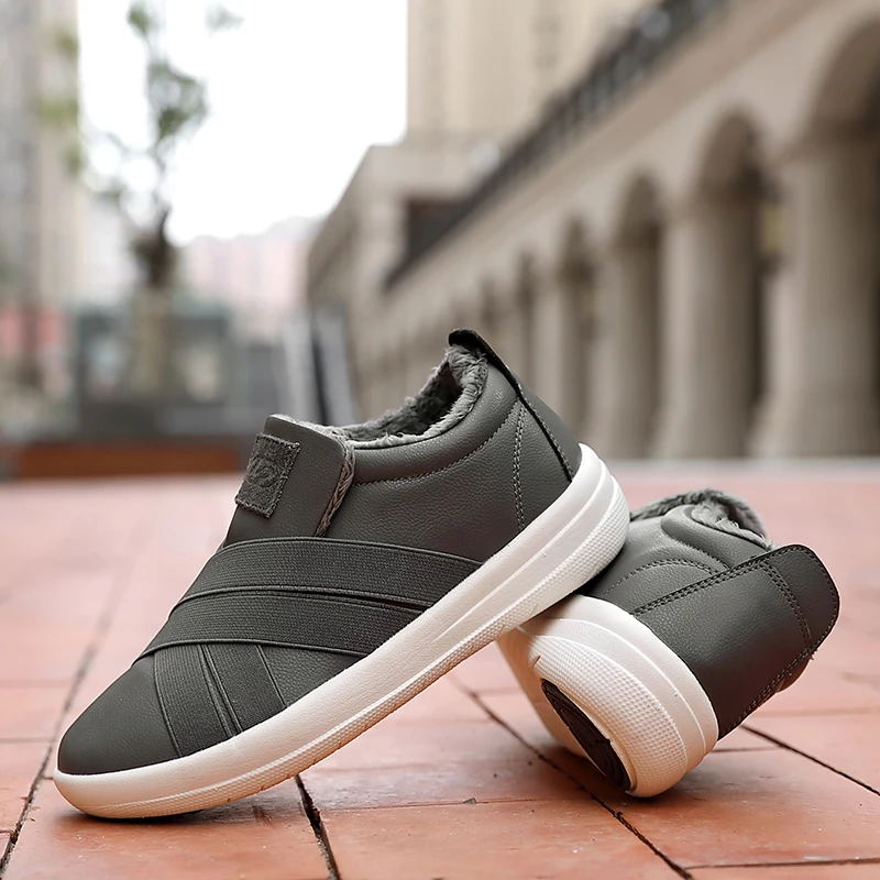 

Winter Womens Plus Velvet Casual Sneaker One-step Lazy Mother Shoes Flat-bottomed Warm Leather Cotton Shoes