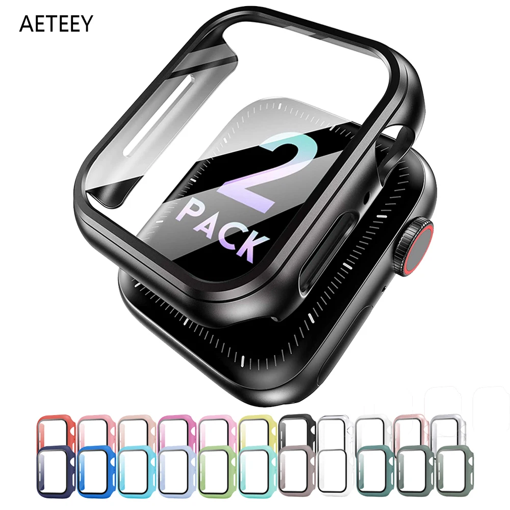 

For Apple Watch Case Combination of Pure Color PC Shell 9h Toughened Glass Film All Around Anti Falling Dirt Iwatch 6 5 4 3 2 1