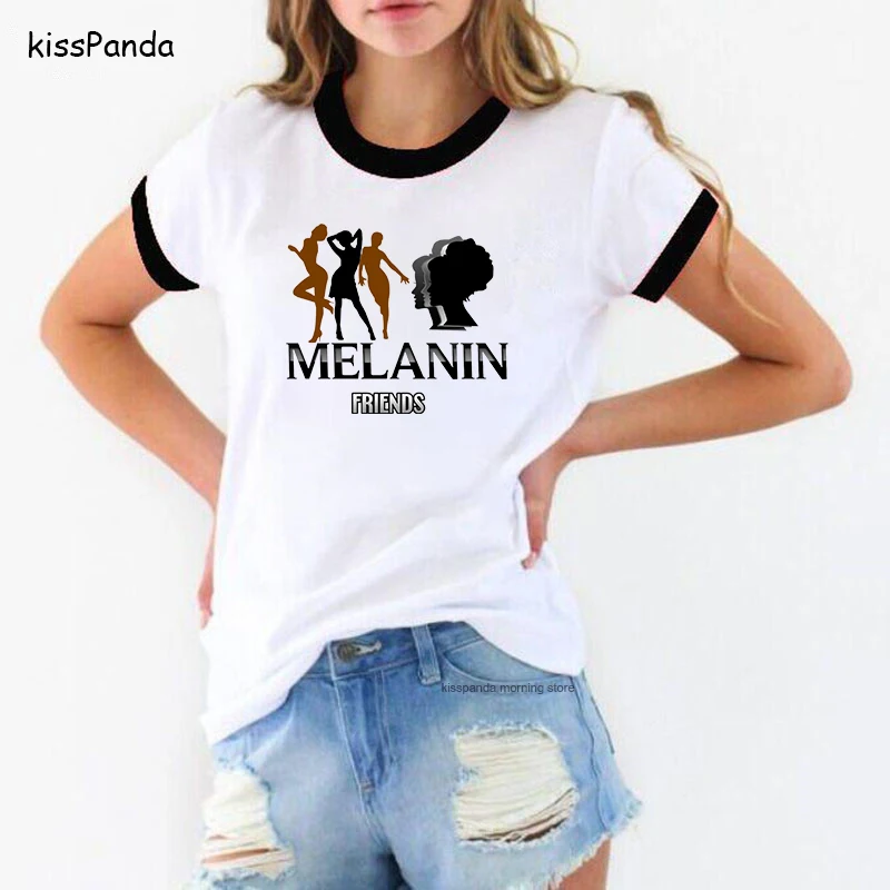 Женская футболка с принтом Melanin Poppin черная в африканском стиле вьющимися
