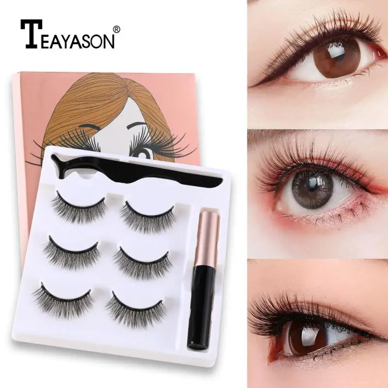 

TEAYASON 3 Pairs Of 3D Magnetic Eyeliner Liquid False Eyelashes Thick Natural Long Eyelashes Set Waterproof Eye Makeup Tools