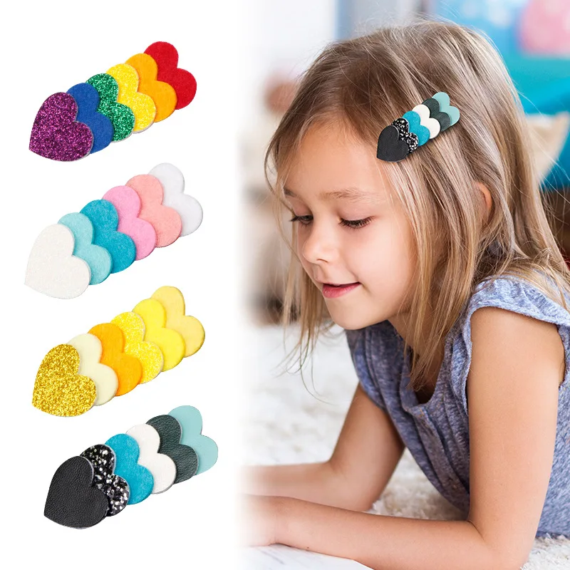 

Oaoleer 2Pcs/lot Glitter Heart Hair Berrettes for Baby Girls Handmade Rainbow Hair Clips Hairpins Children's Headwear