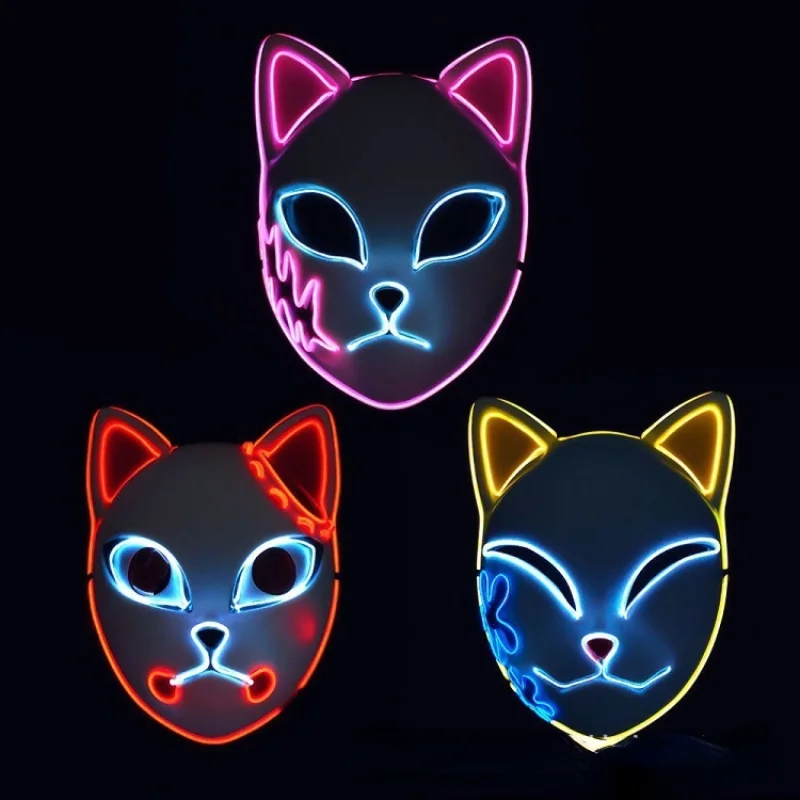 

Halloween Glowing Mask Demon Slayer Mask Makomo Cosplay Props Sabito Mascarilla Anime Masks Party Costume Props Luminous Mask