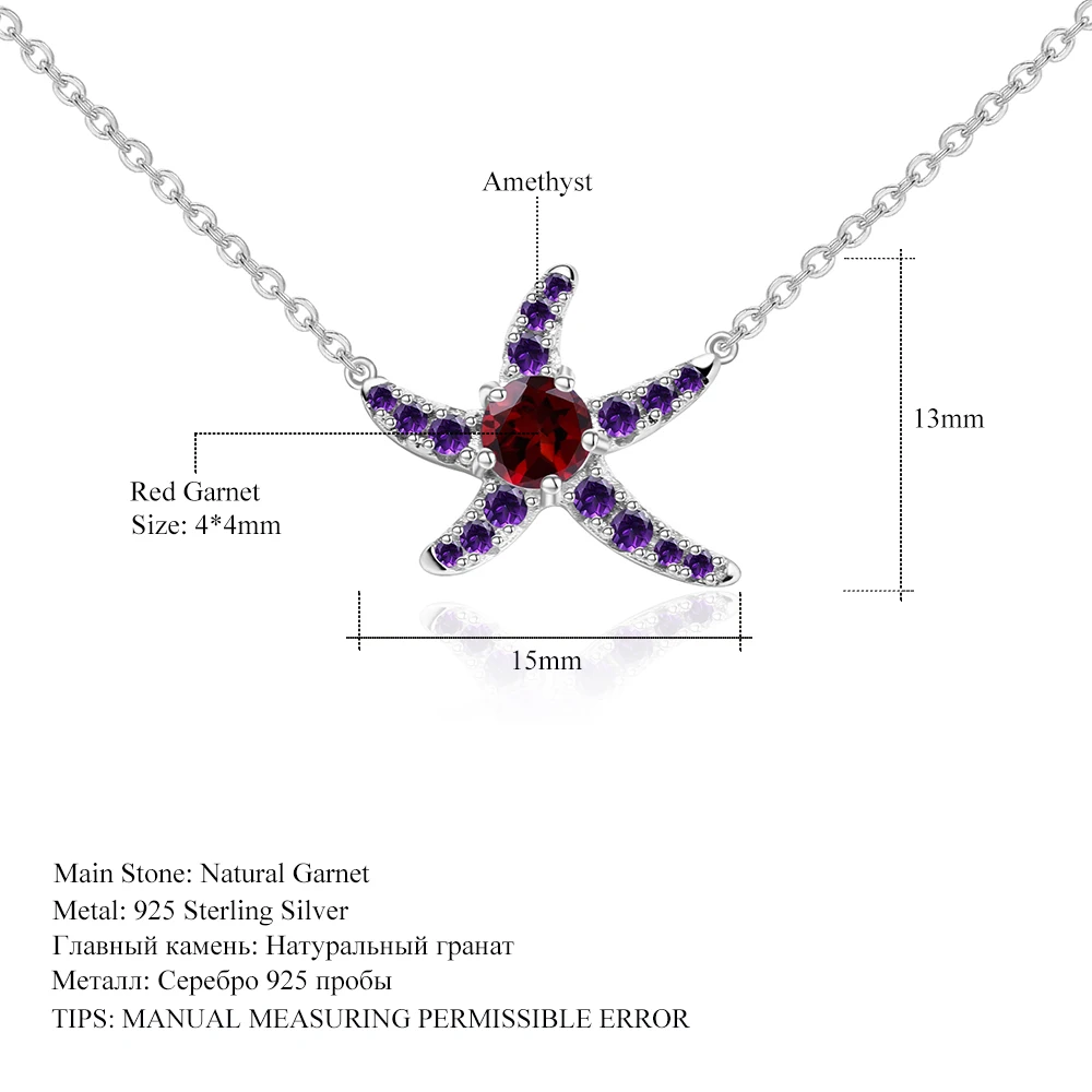 GEM'S балетное ожерелье в форме морской звезды 0.36Ct натуральный гранатовый камень кулон 925 пробы серебро элегантные ювелирные изделия для женщин
