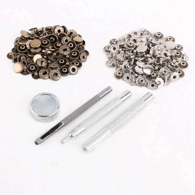 Fashion 25pcs серебро + 25 шт. бронза 10 мм Кнопки Металл набор инструментов для кожаных