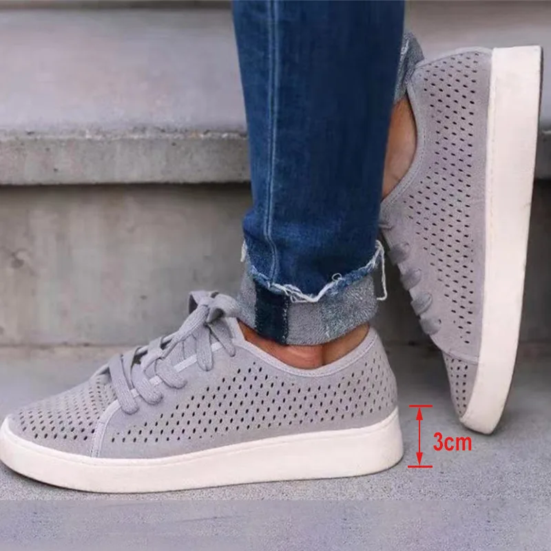 Женская обувь на плоской подошве дышащие кроссовки с вырезами замшевая