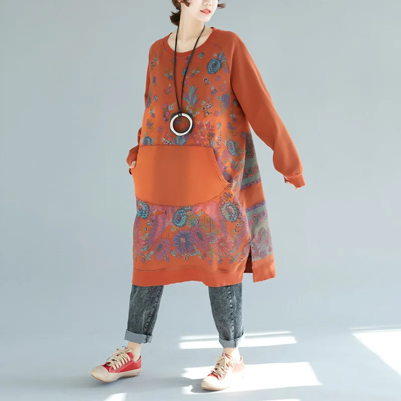 Мешковатое длинное платье в японском стиле милое большого размера плюс с рукавом