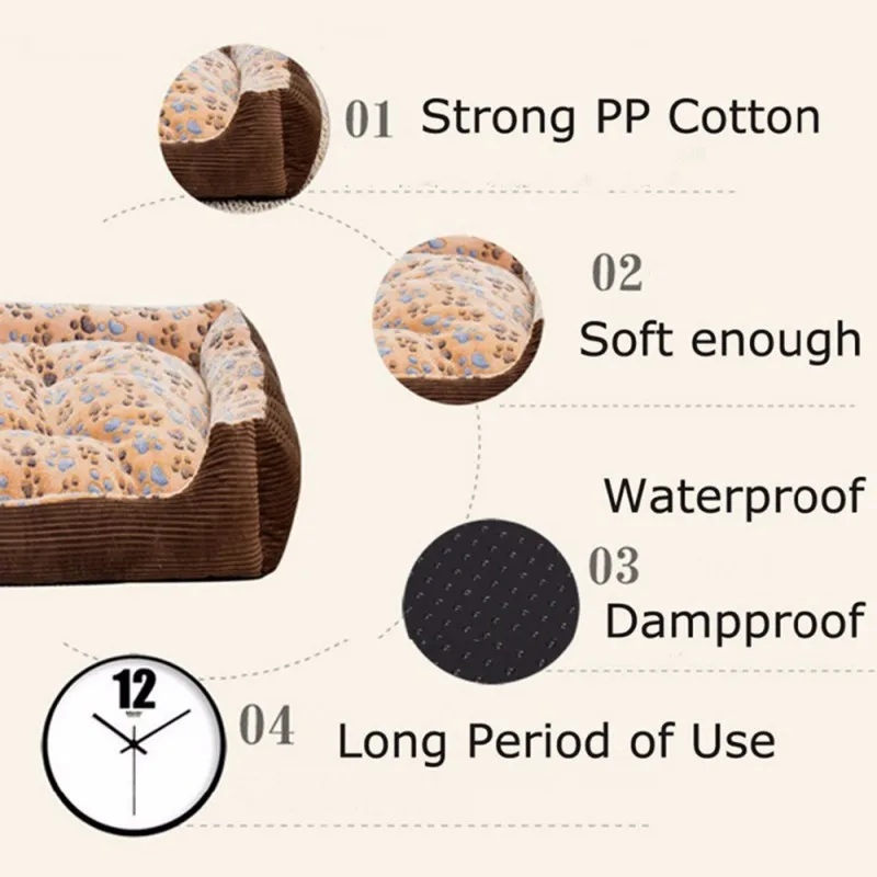

Footprint Pet Bed Warm Small Medium Large Dog Soft Nest Washable House For Cat Puppy Cotton Kennel Mat Sofa Pet Products