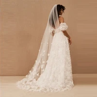 3d handmade floral cathedral veil for bridal petals woman bridal drop wedding veils handmade dress accessaries 3m