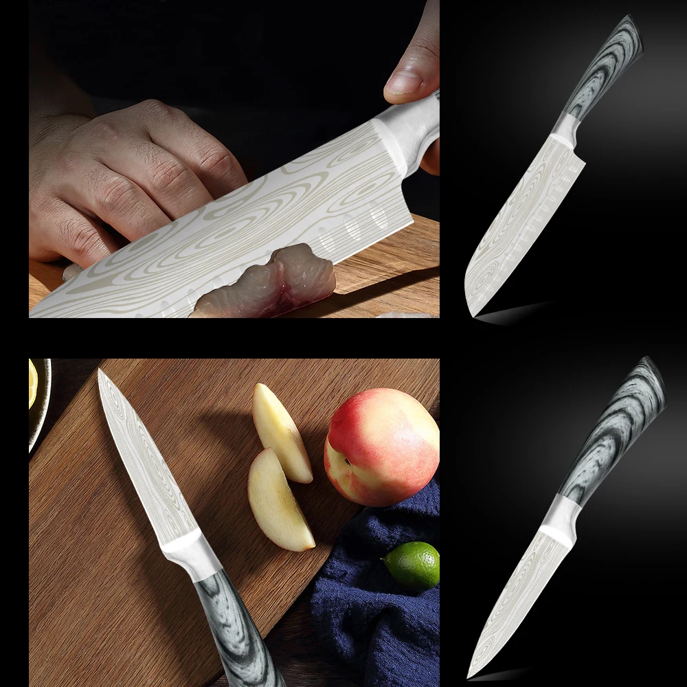 Набор кухонных ножей из нержавеющей стали XYj лезвие 8 дюймов дамасской с узором