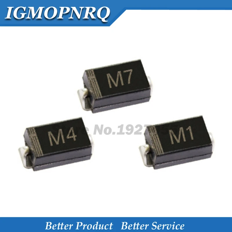 100 шт. 1N4007 M7 1N4004 M4 1N4001 M1 FR107 RS1M SMA выпрямительный диод FR207 RS2M HER108 US1M SF18 ES1J SF14 ES1D DO-214AC |