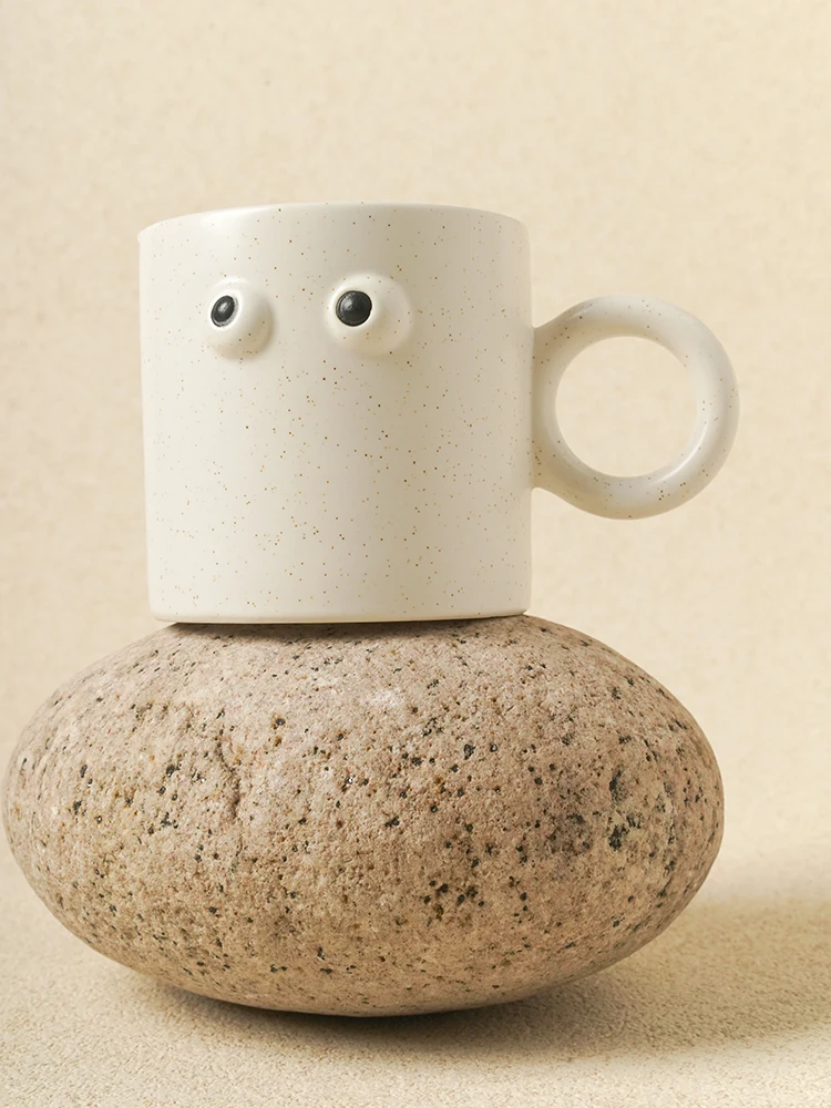 

Breakfast Ceramic Mug Nordic White Water Coffee Cup Modern Design Minimalist Big Eyes Personalized Gifts Kubek Drinkware ED50MK