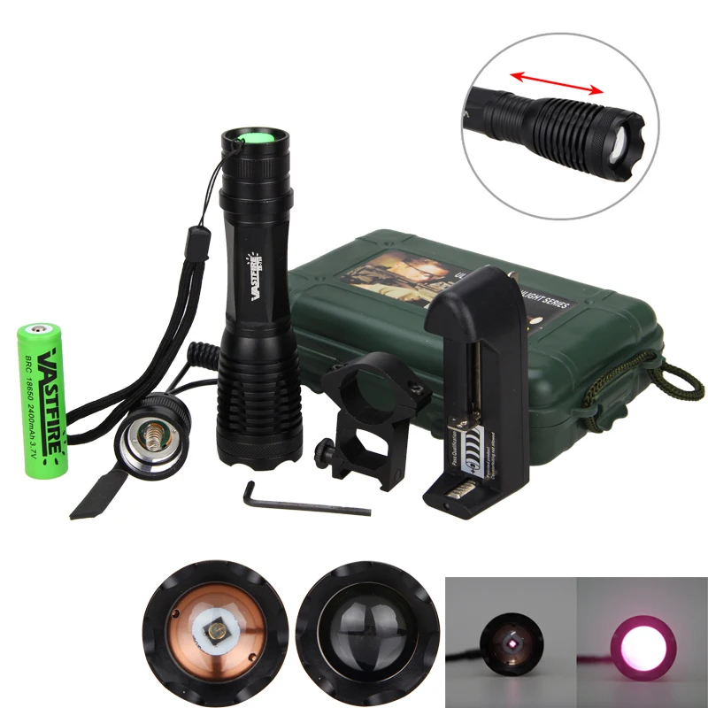 

IR-710 Zoomable Hunting Torch 940nm Infrared Radiation Lantern Night Vision Flashlight+18650 +Charger+Rifle Scope Mount+Switch
