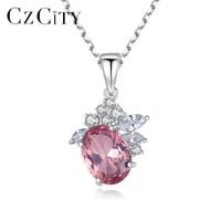 czcity pink gemstone necklace for women 925 sterling silver charm pendant fine jewelry dating party christmas accessories sn 426