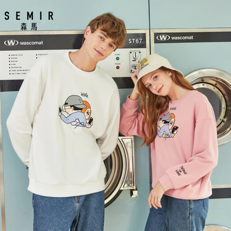Свитер SEMIR для влюбленных Мужская бархатная Свободная рубашка новинка 2019 Модный