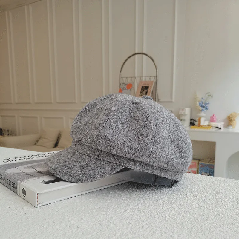 

202107-MOH autumn japan college Style plaid thin knitting leisure Octagonal hat men women visors cap