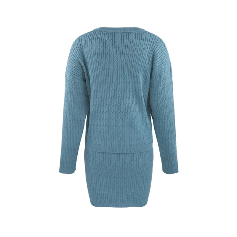 Autumn Women's Knitting Skirt Suit Winter Casual Knitted Women's Sweater Suit + Slim Skirt T Sets Long Sleeve Ladies 2pieces Set