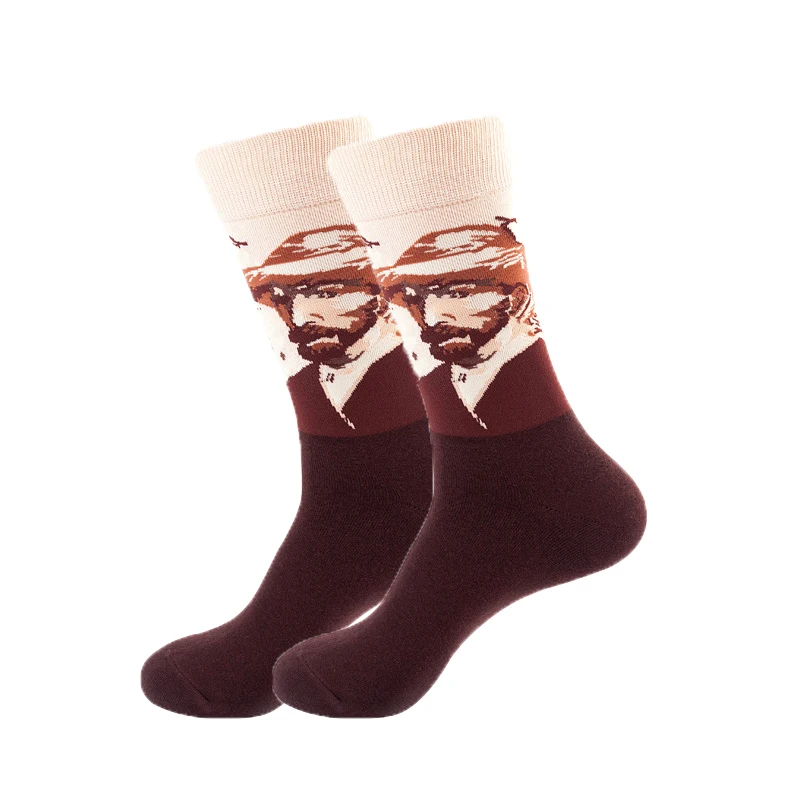 

Cotton Men Socks Stylish Funny Artist Oil Painting Pattern Van Gogh Mona Lisa Casual Dress Crew Type All Season