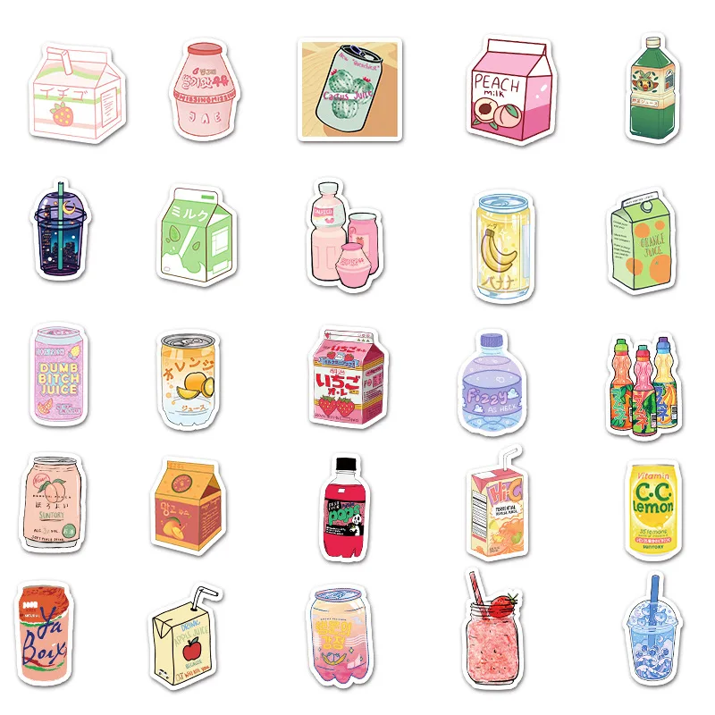 

50pcs Wind Drink Bottle Cute Sticker Decorative Luggage Laptop Water Cup Waterproof Decorative Sticker