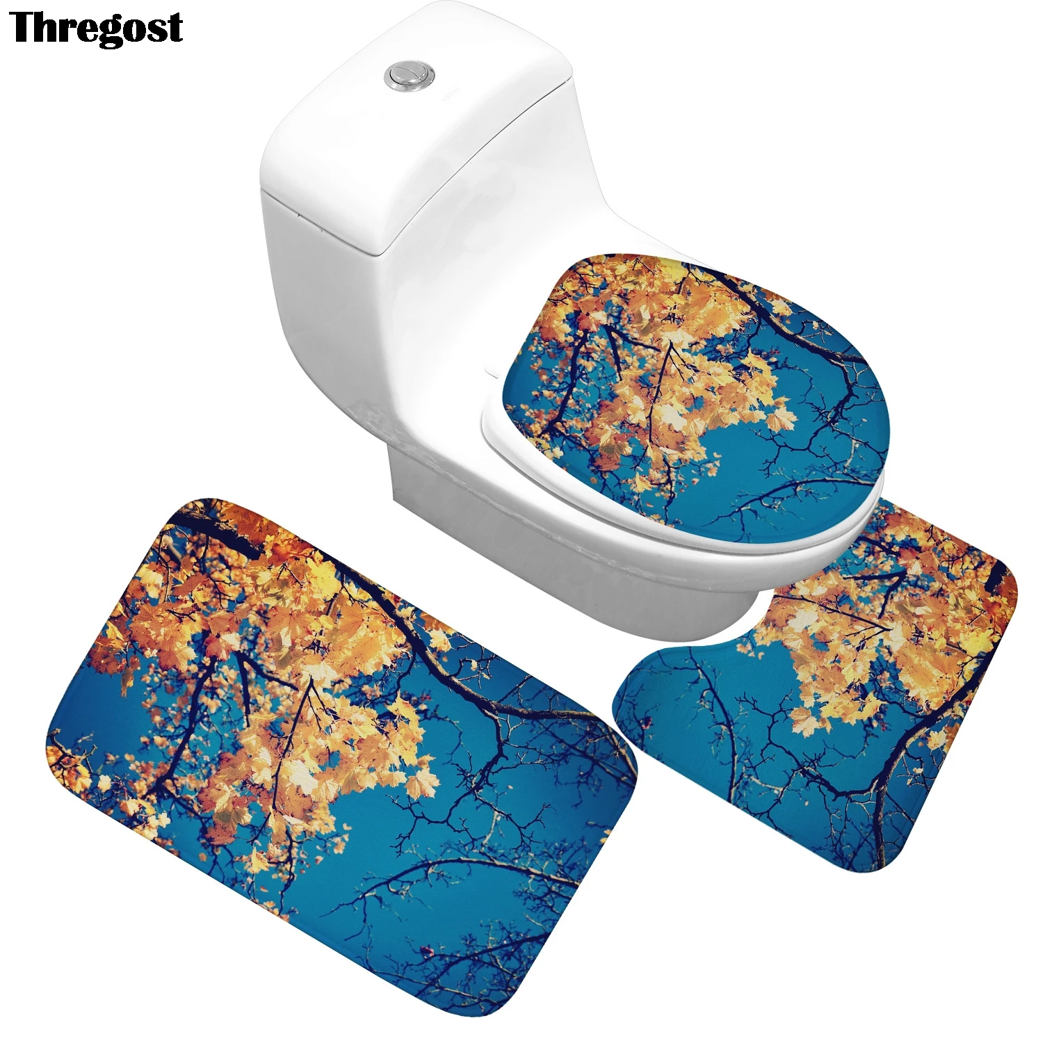 

Leaves Printed Microfiber Bath Mat Shower Mat Rug Toilet Non Skid Bath Rug Toilet Mat 3pcs Set Washable Absorbent Floor Carpets